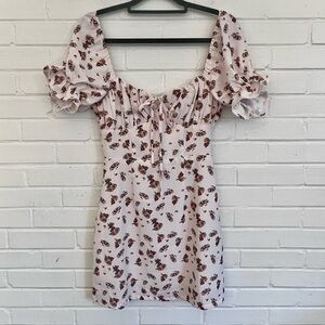 Chicwish Floral Puffed Sleeve Peasant Mini Dress, SZ XS EUC